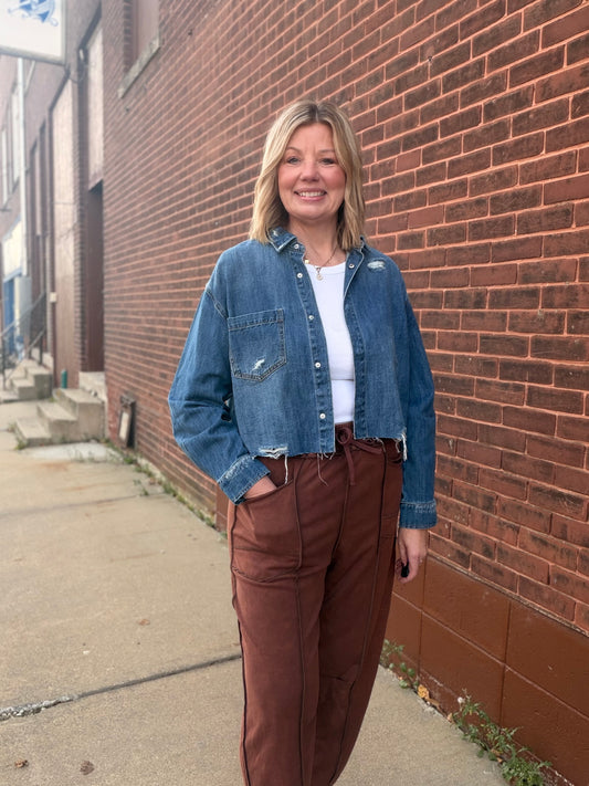 Sweet Magnolia Relaxed Crop Denim Shirt