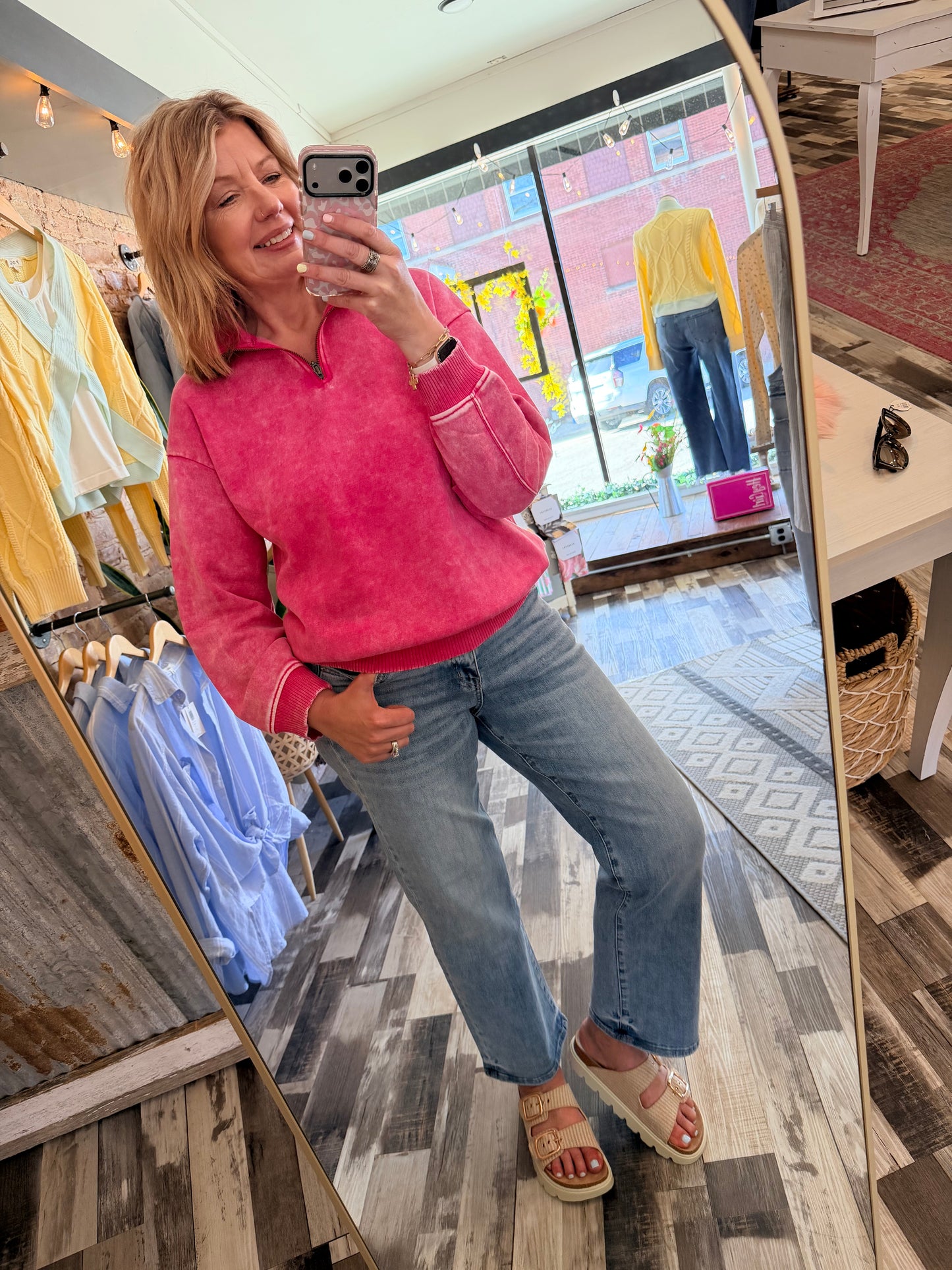 Acid Wash Fleece Half Zip Pullover