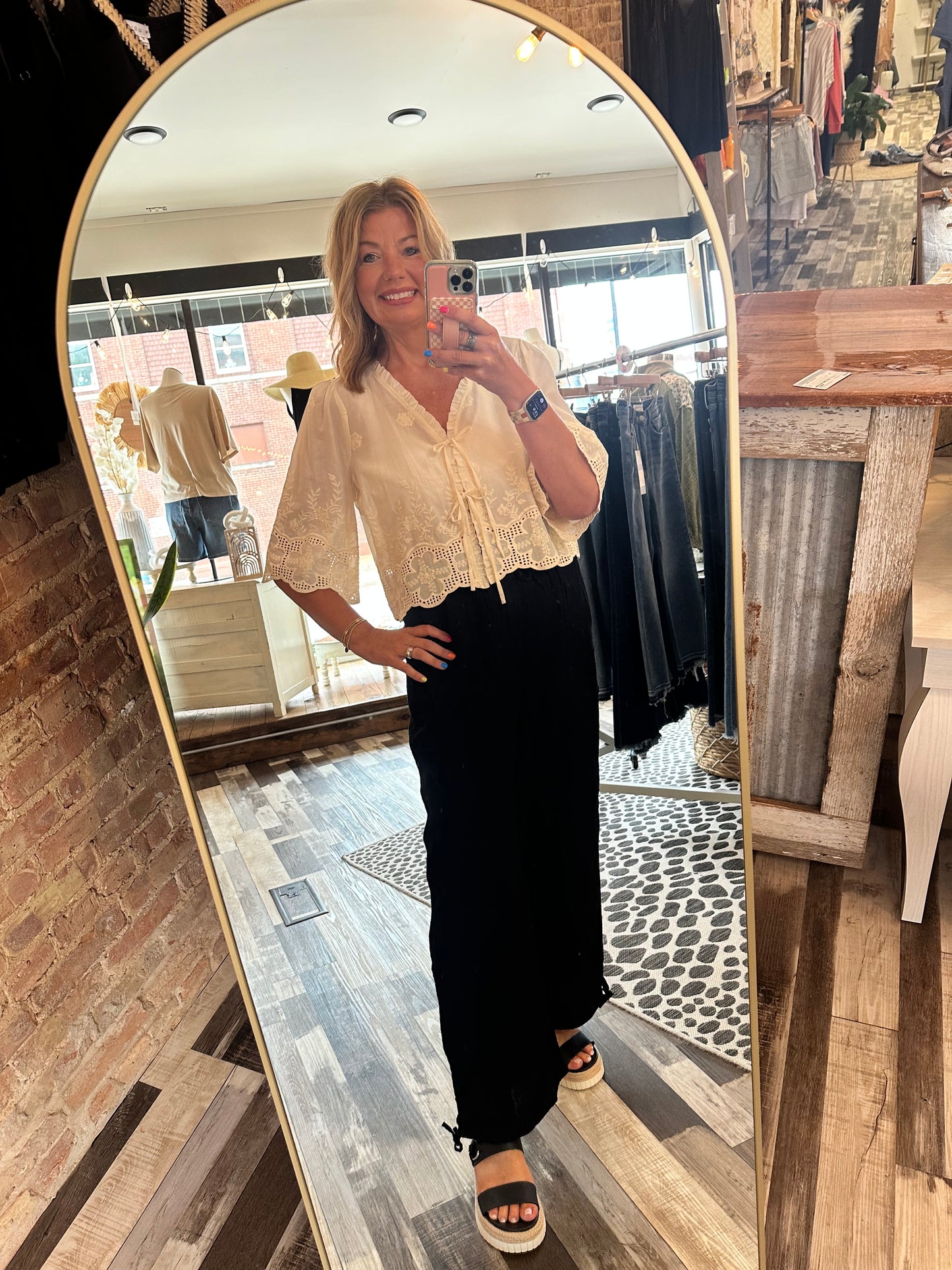 Wide Leg Gauze Pants w/Tie