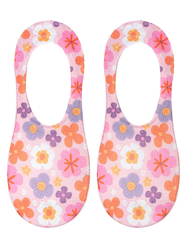 No-Show Liner Socks - Delicate Flowers - Pink