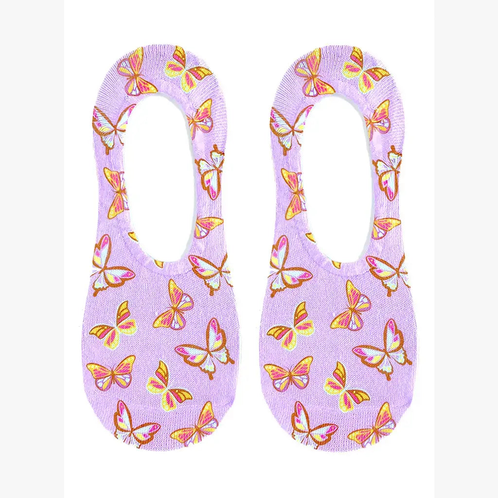 No-Show Liner Socks - Butterflies - Pink
