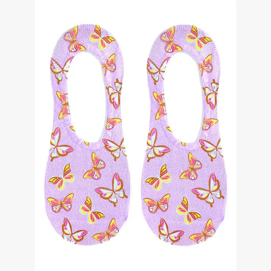 No-Show Liner Socks - Butterflies - Pink