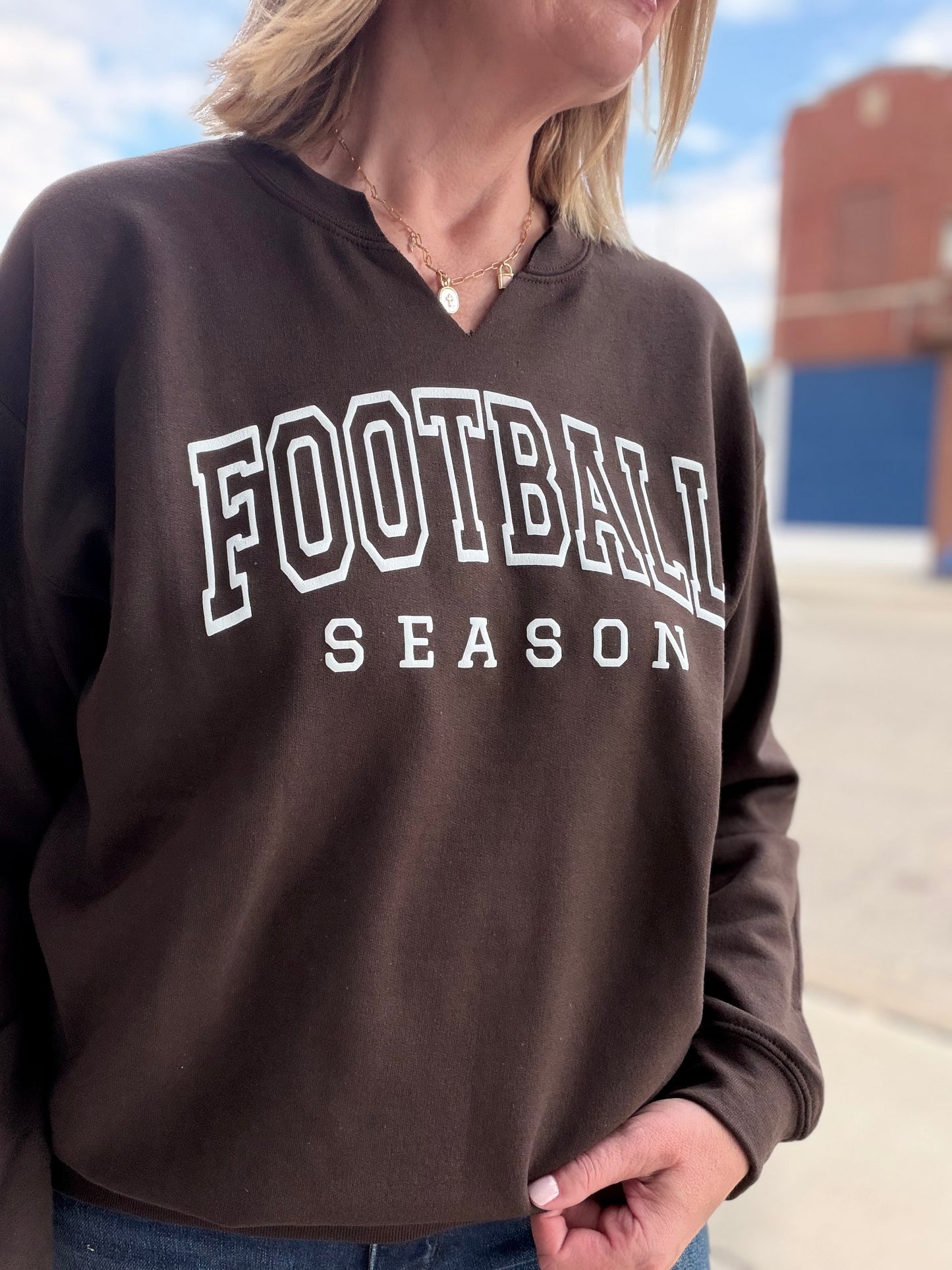 Football Season Puff Cut Neck Graphic Crew