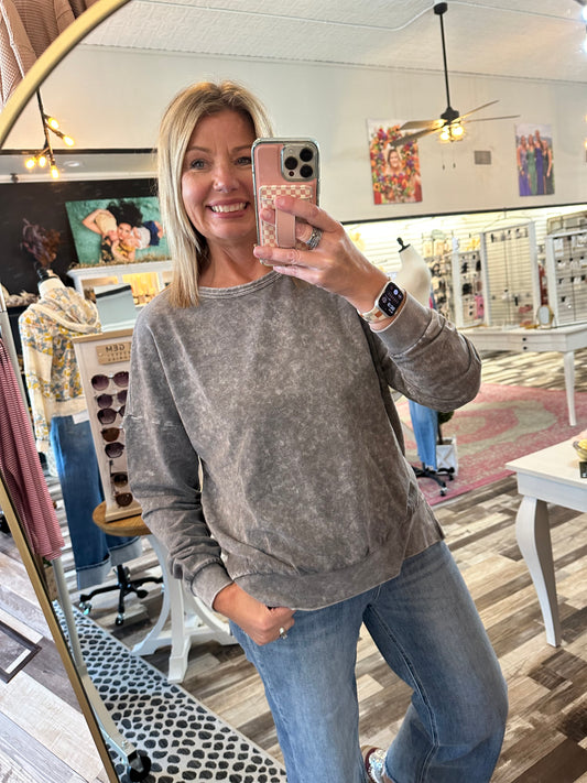 Washed Side Split Long Sleeve Knit Top