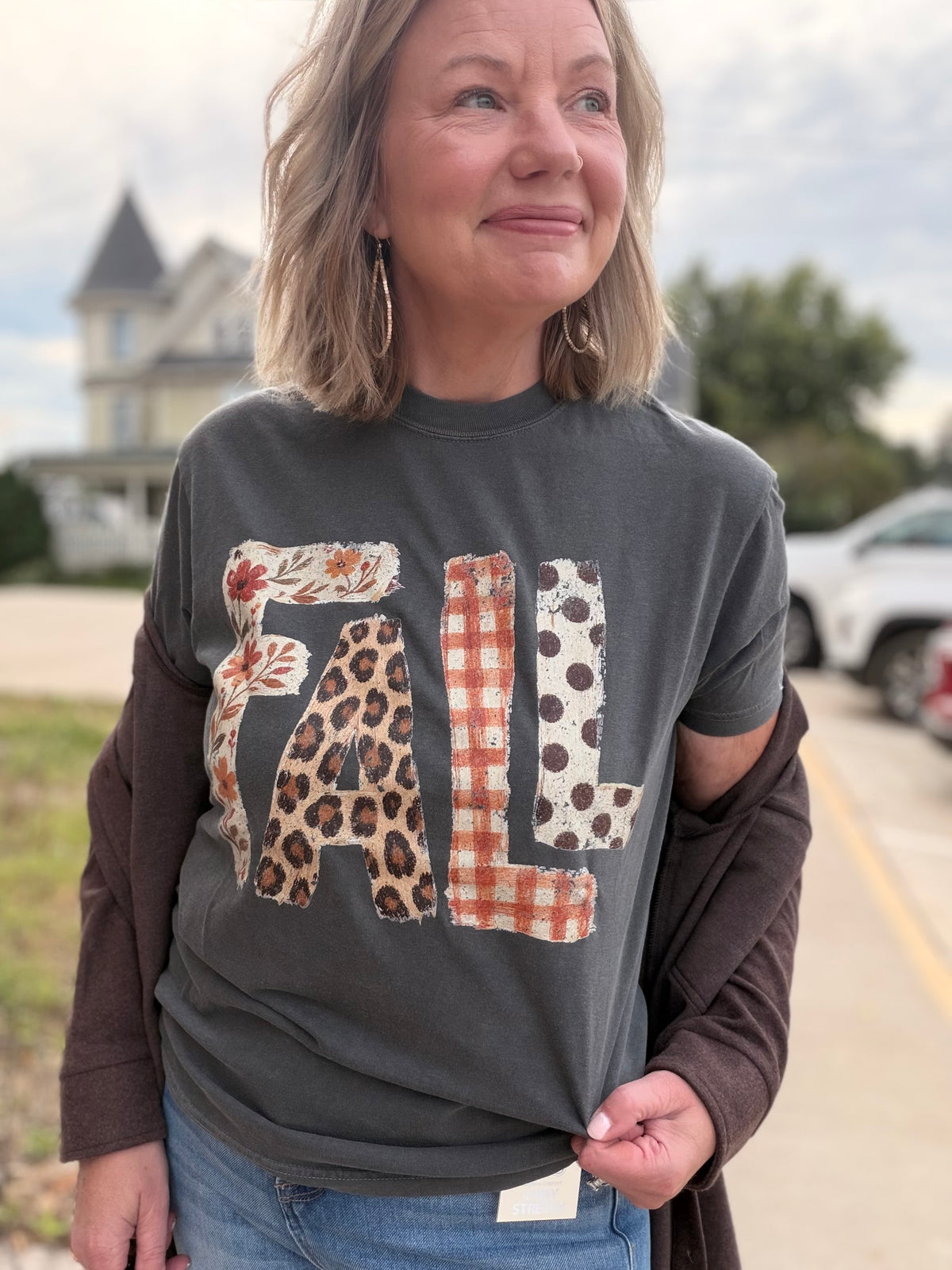 Fall Patchwork Graphic Tee on Pepper