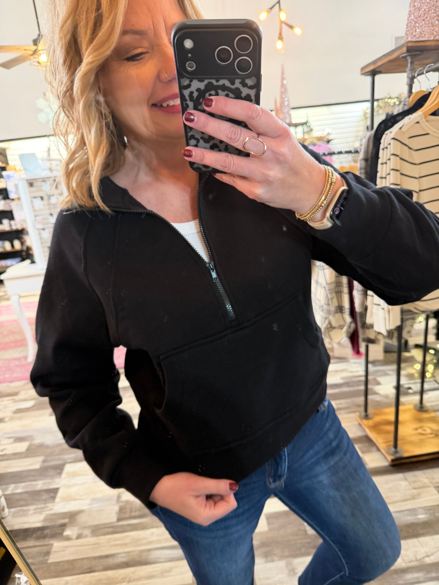 Cozy Half Zip Kangaroo Pocket Pullover