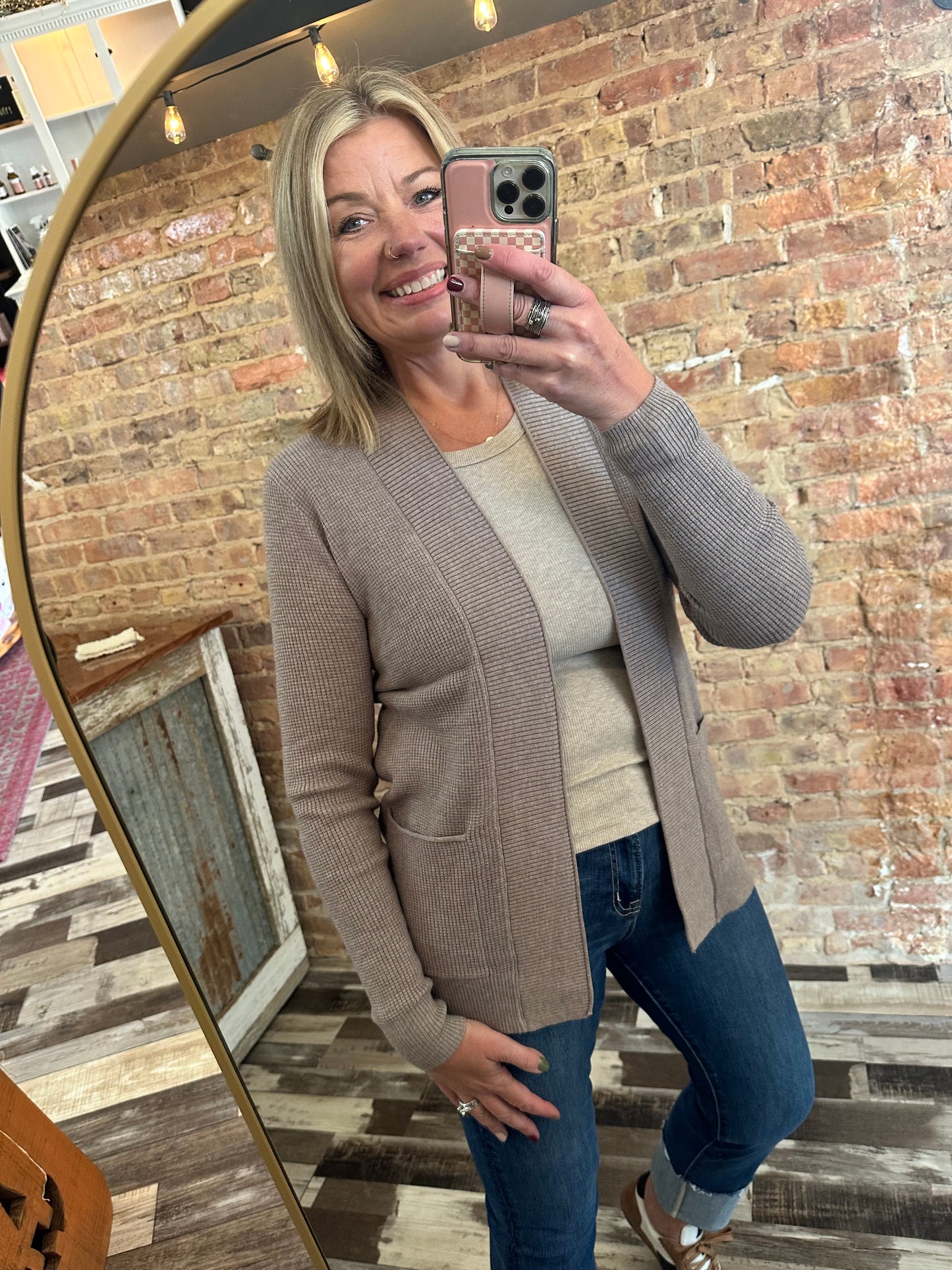 The Dani Open Front Waffle Textured Cardigan