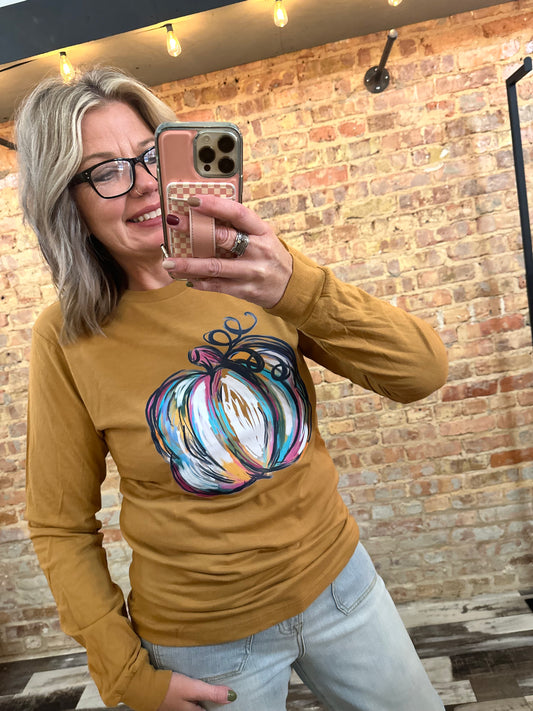 Watercolor Pumpkin Long Sleeve Tee