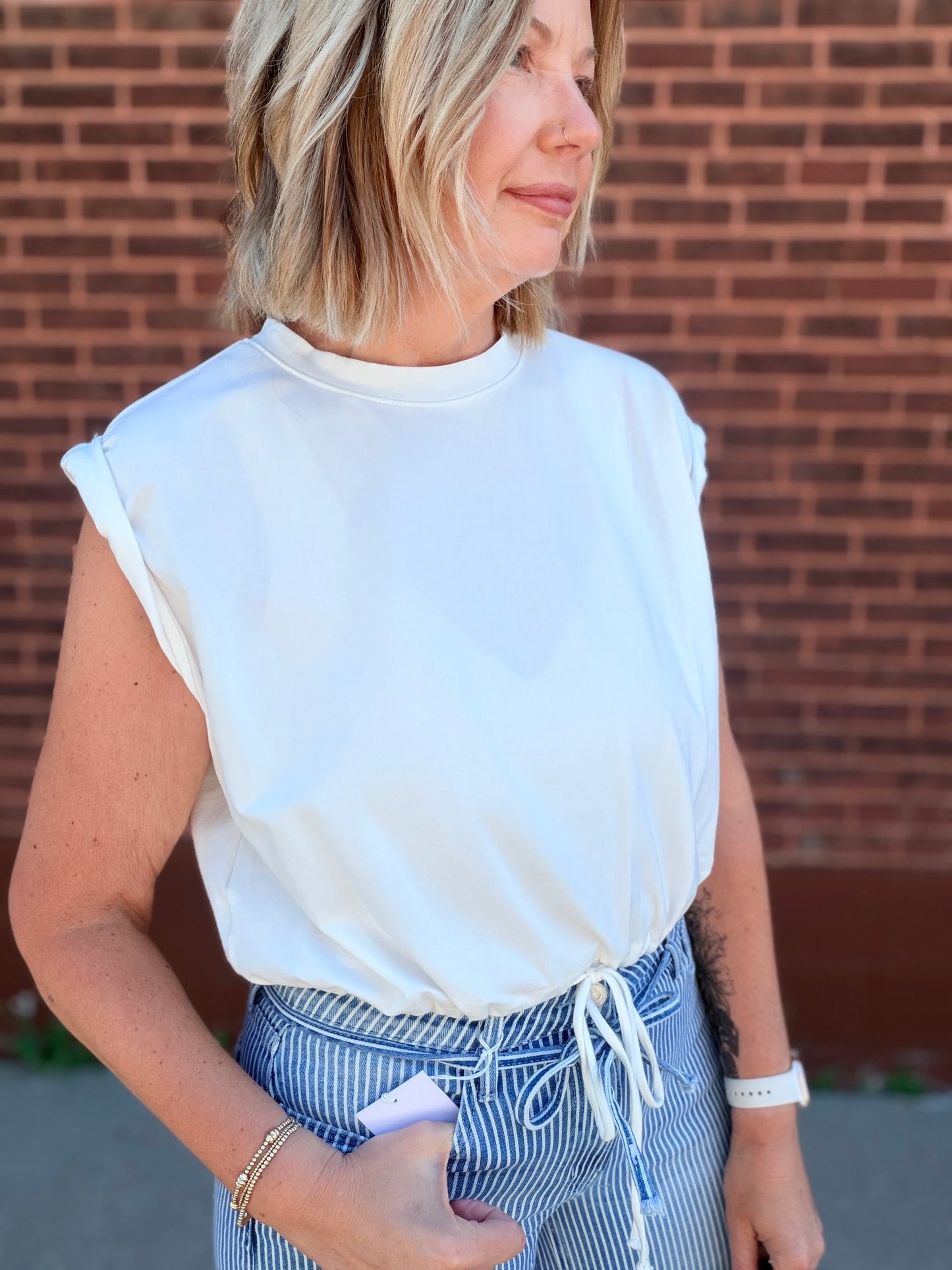The Maddi Crew Neck Sleeve Roll-Up Top
