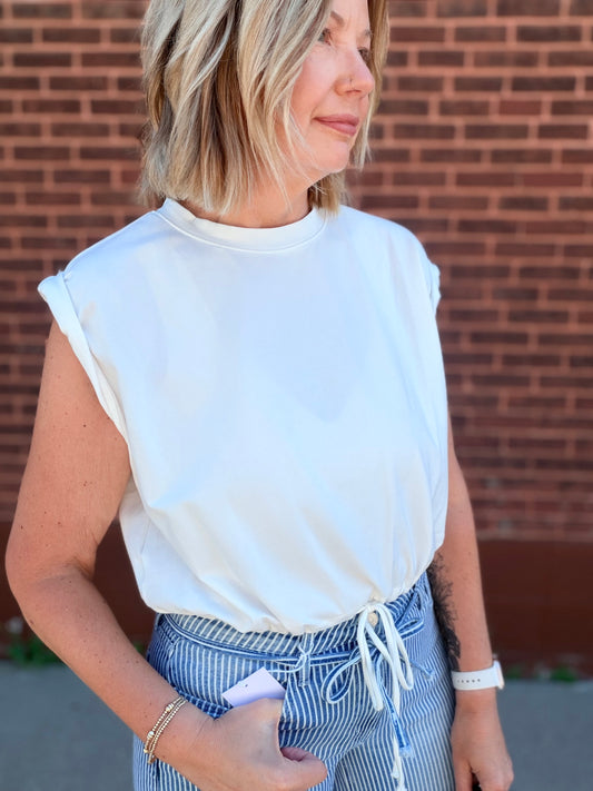 The Maddi Crew Neck Sleeve Roll-Up Top