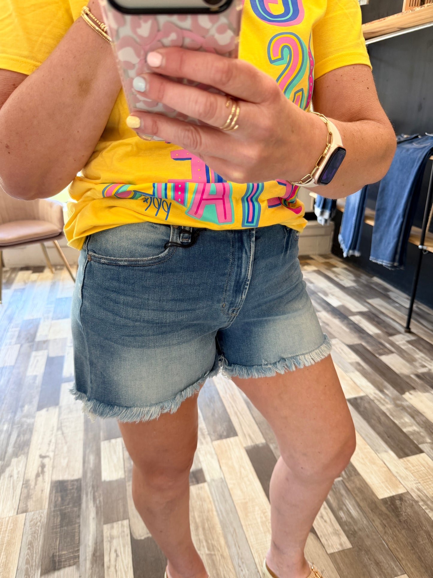 Mid Rise Raw Frayed Hem Denim Shorts