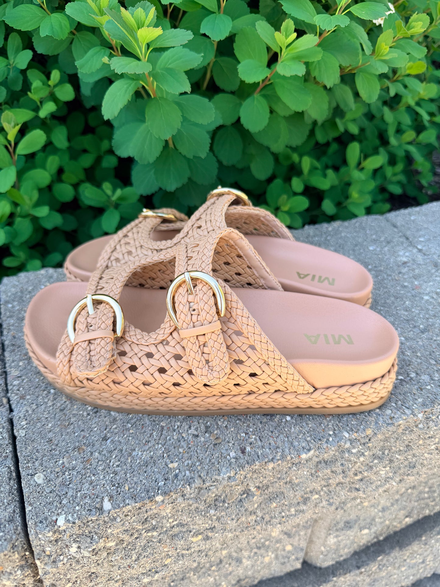 MIA Trendy Woven Vegan Leather Adjustable Straps Slide