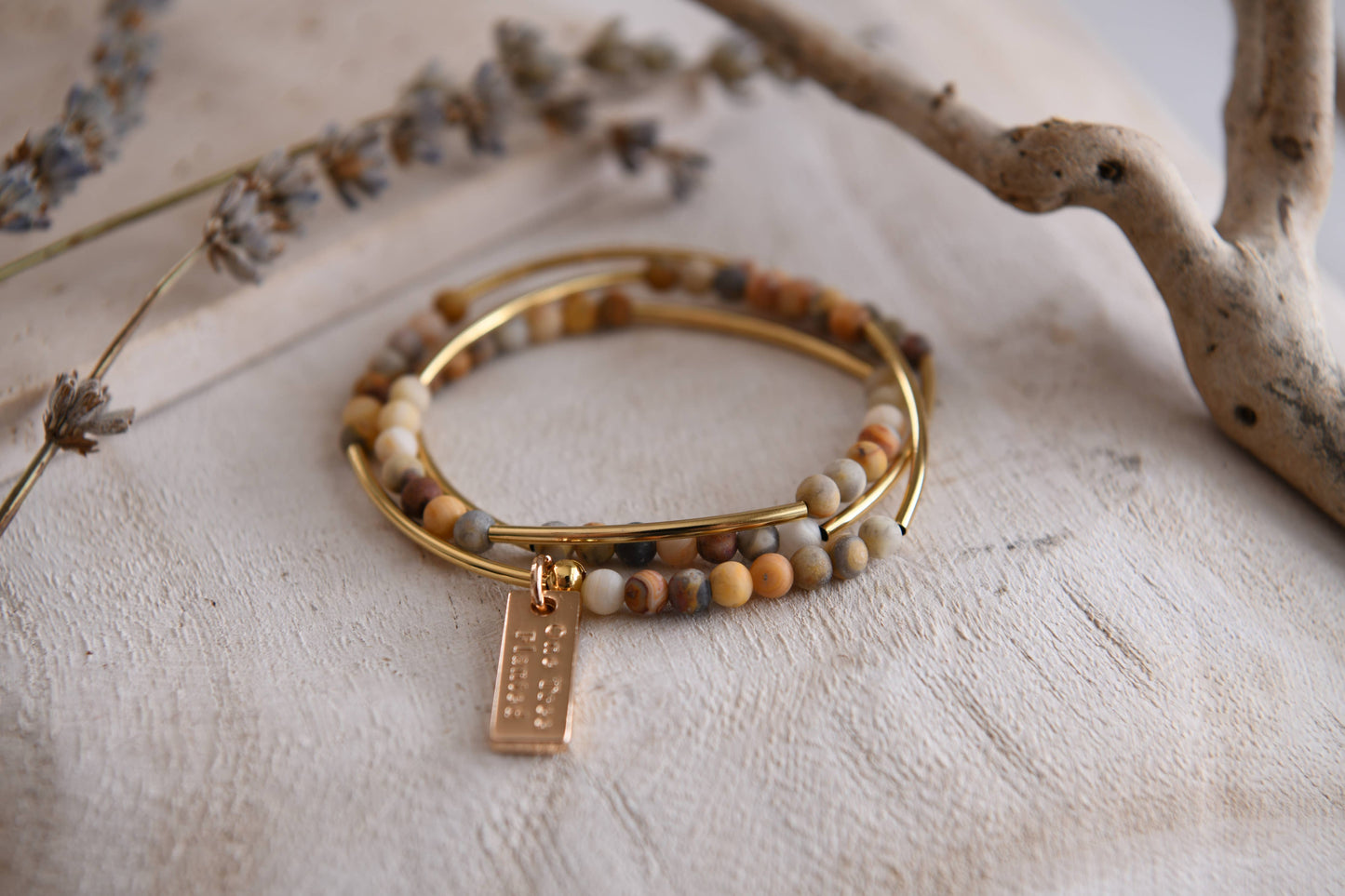 Gemstone and Gold Plated Triple Wrap Bracelets