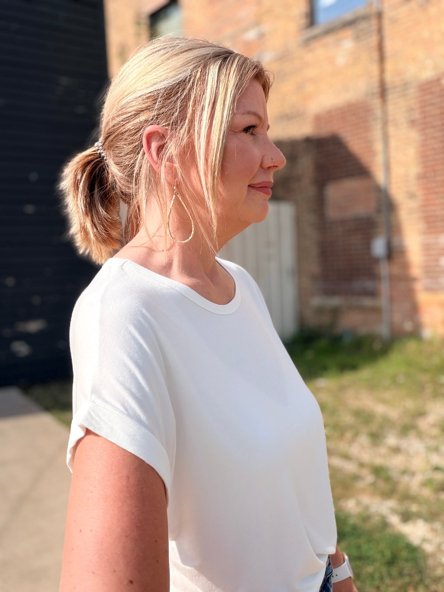 The Layla Solid Crew Rolled Sleeve Top