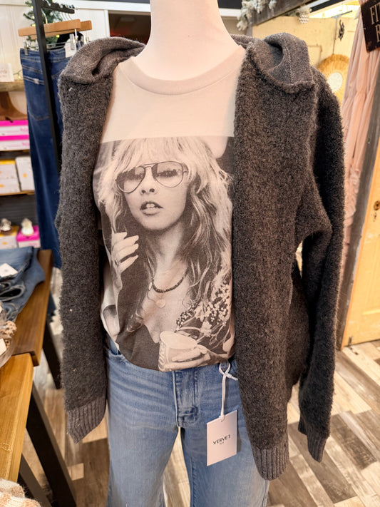 The Lyla Button Down Boucle Hooded Sweater