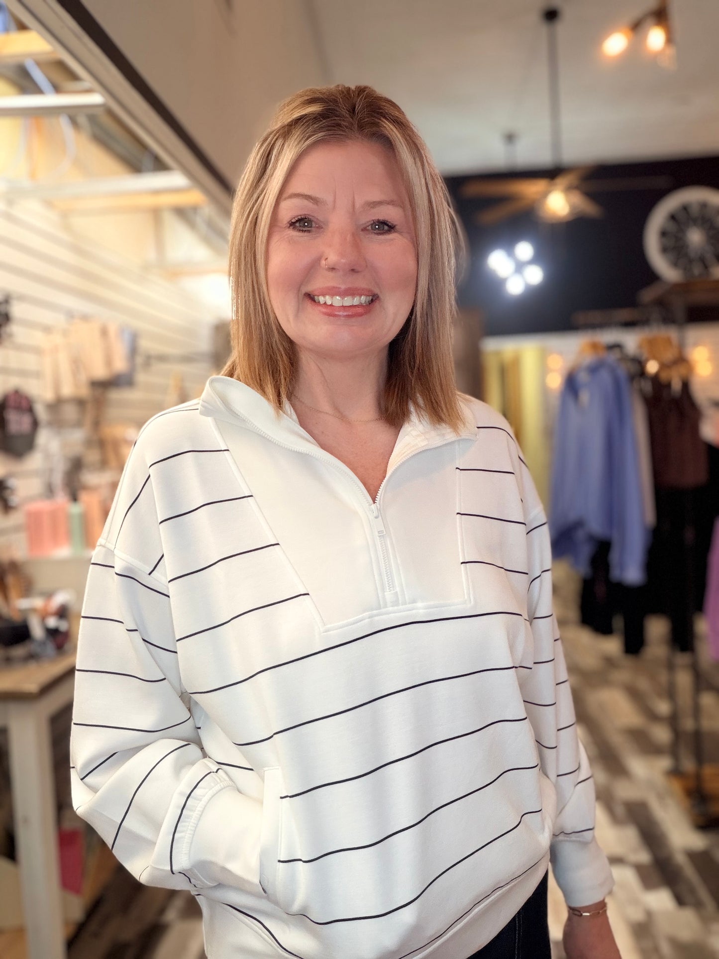 Two Stripe Piping Mock Neck Top