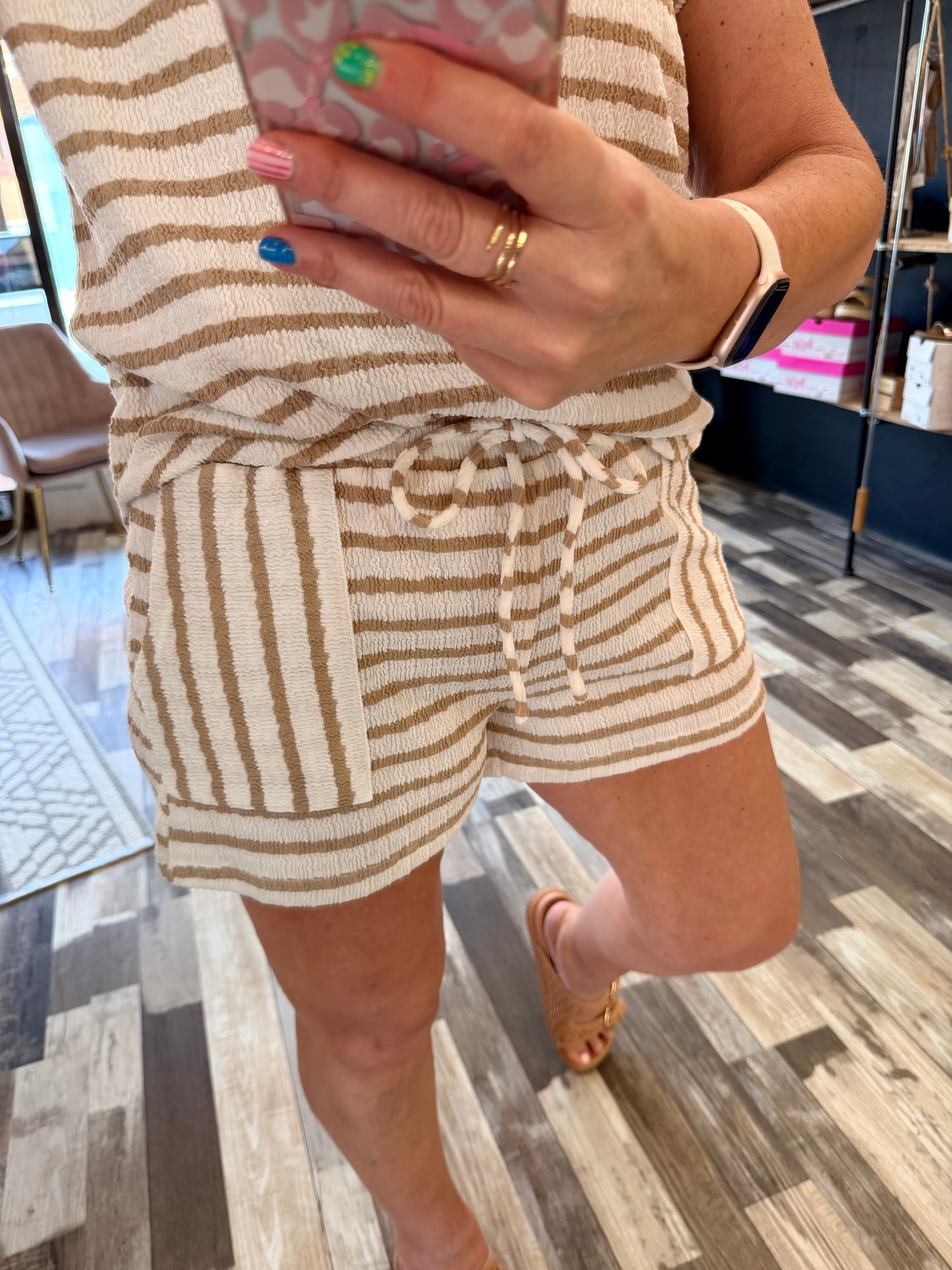 Read Between The Lines Textured Drawstring Shorts