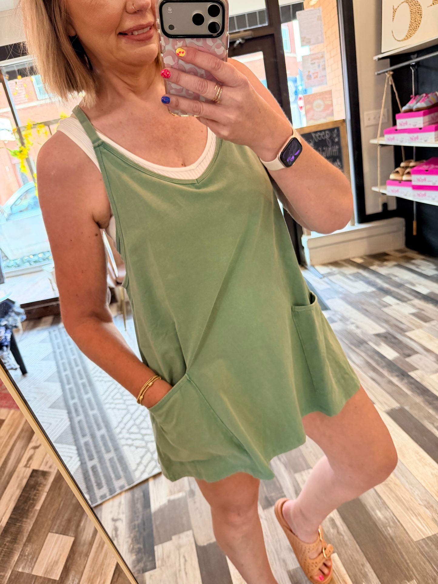 FP Dupe Mineral Wash Mini Dress W Built in Romper Lining