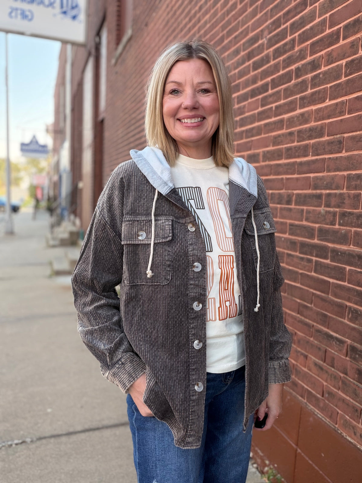 The Camden Snow Wash Curduroy Shacket w/Hood