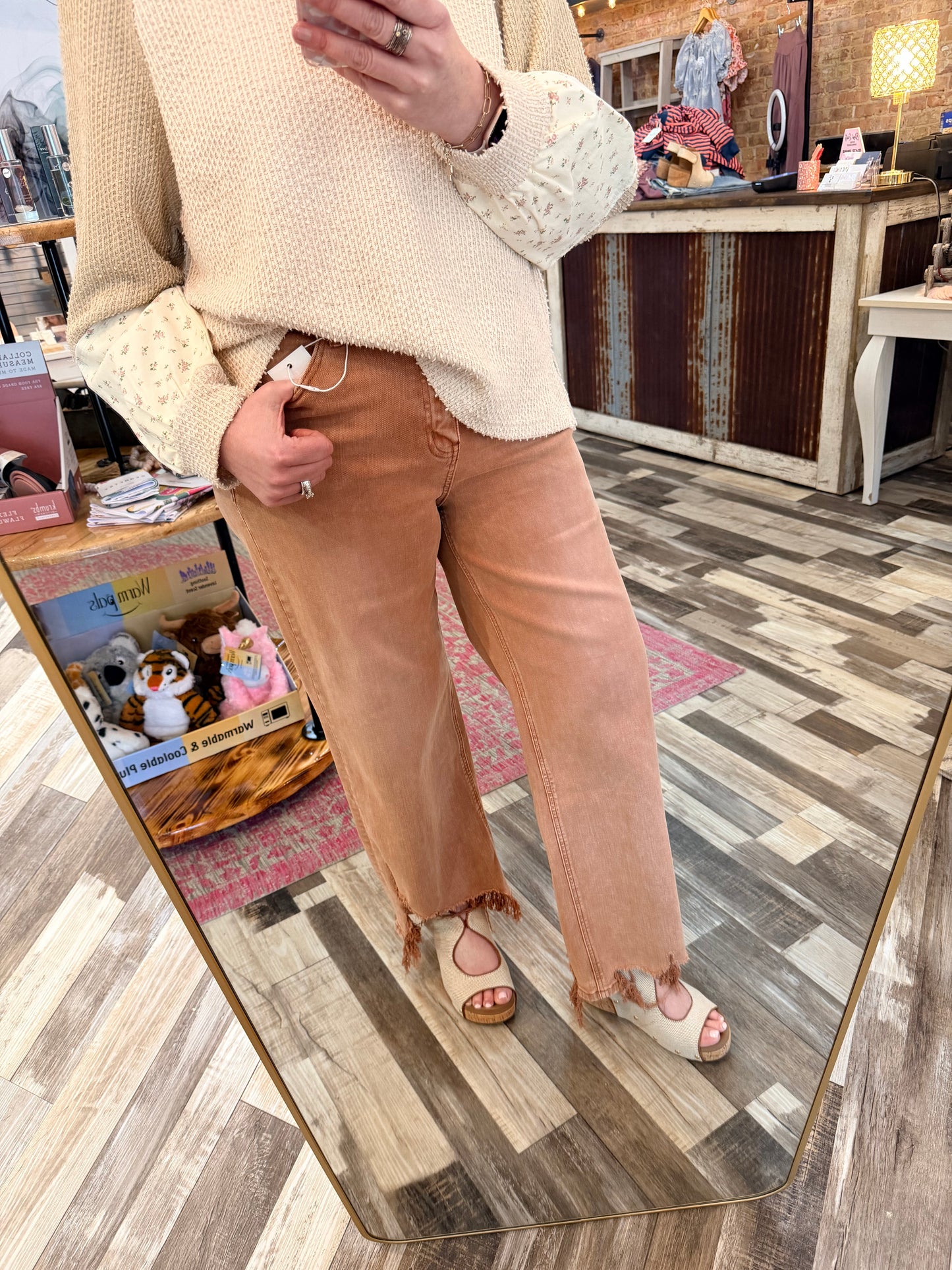 The Lena Asymmetrical Distressed Hem Straight Leg Jeans