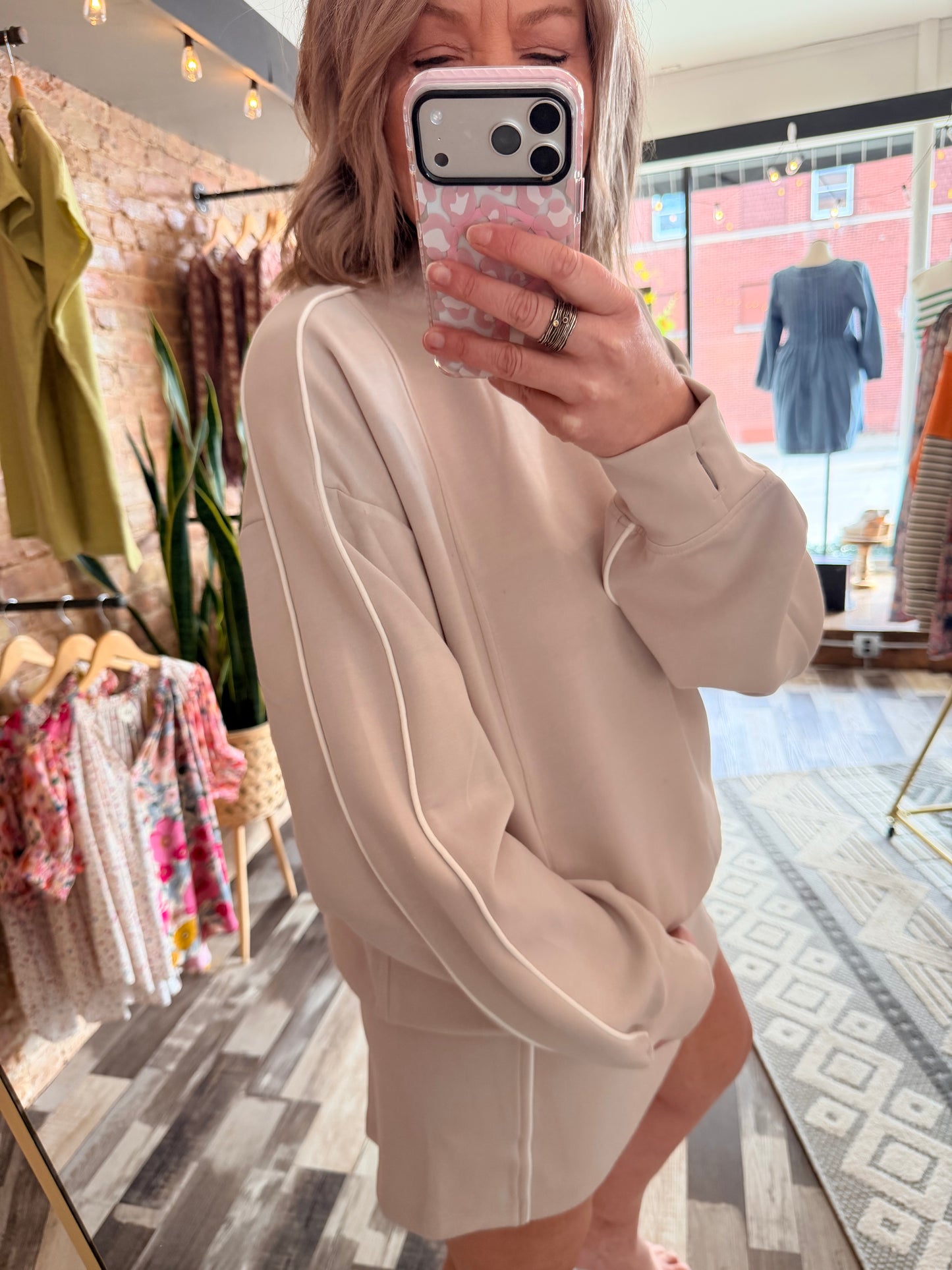 Modal Scuba Two Stripe Piping Mock Neck Top