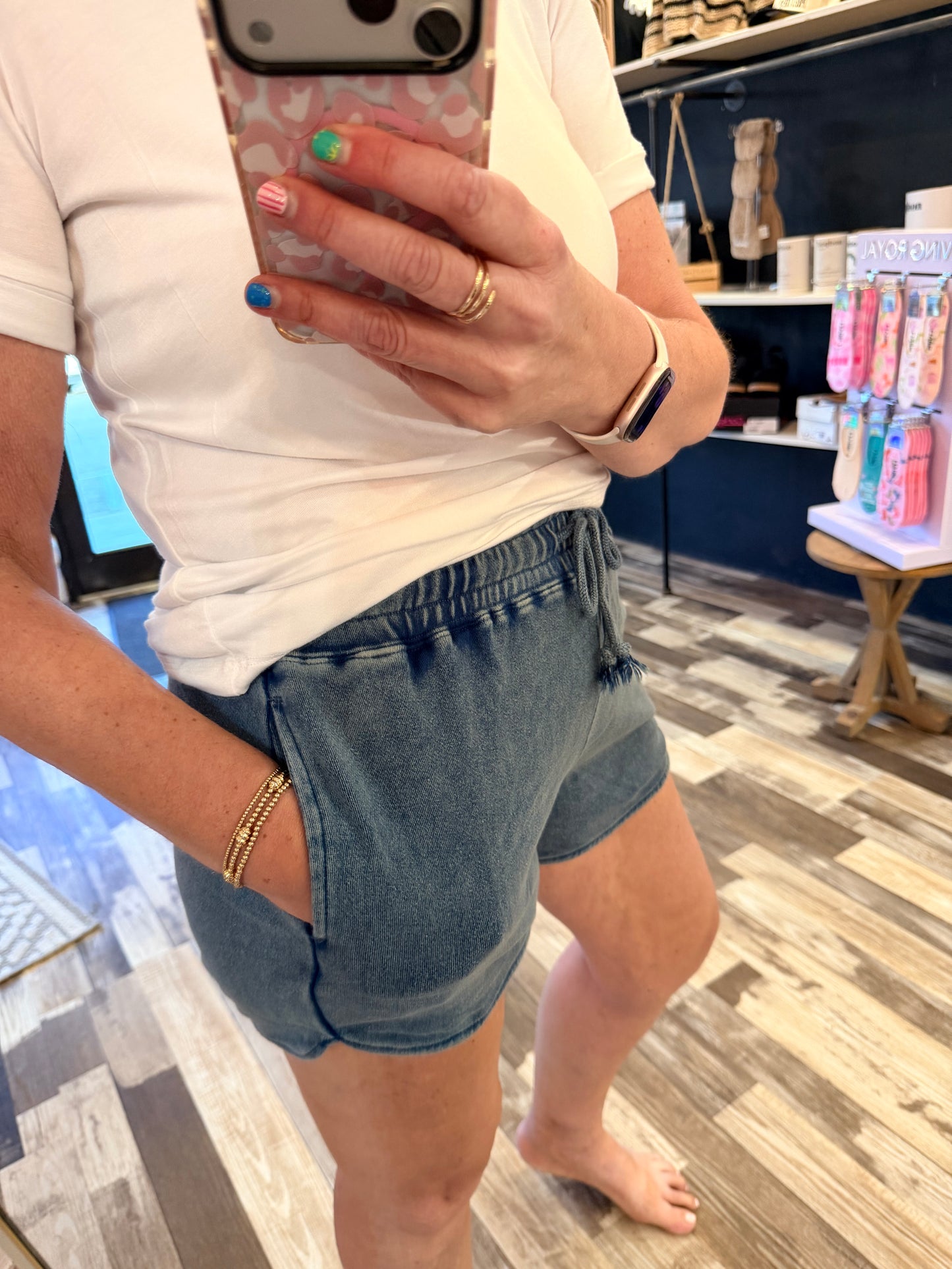 Chill Out Acid Washed Elastic Waist Shorts