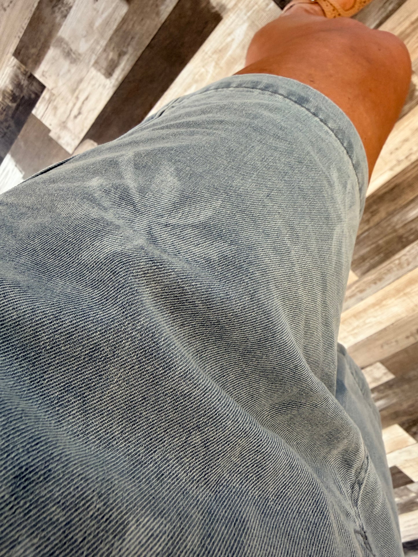 Palm Tree Pull On Denim Shorts With Pockets