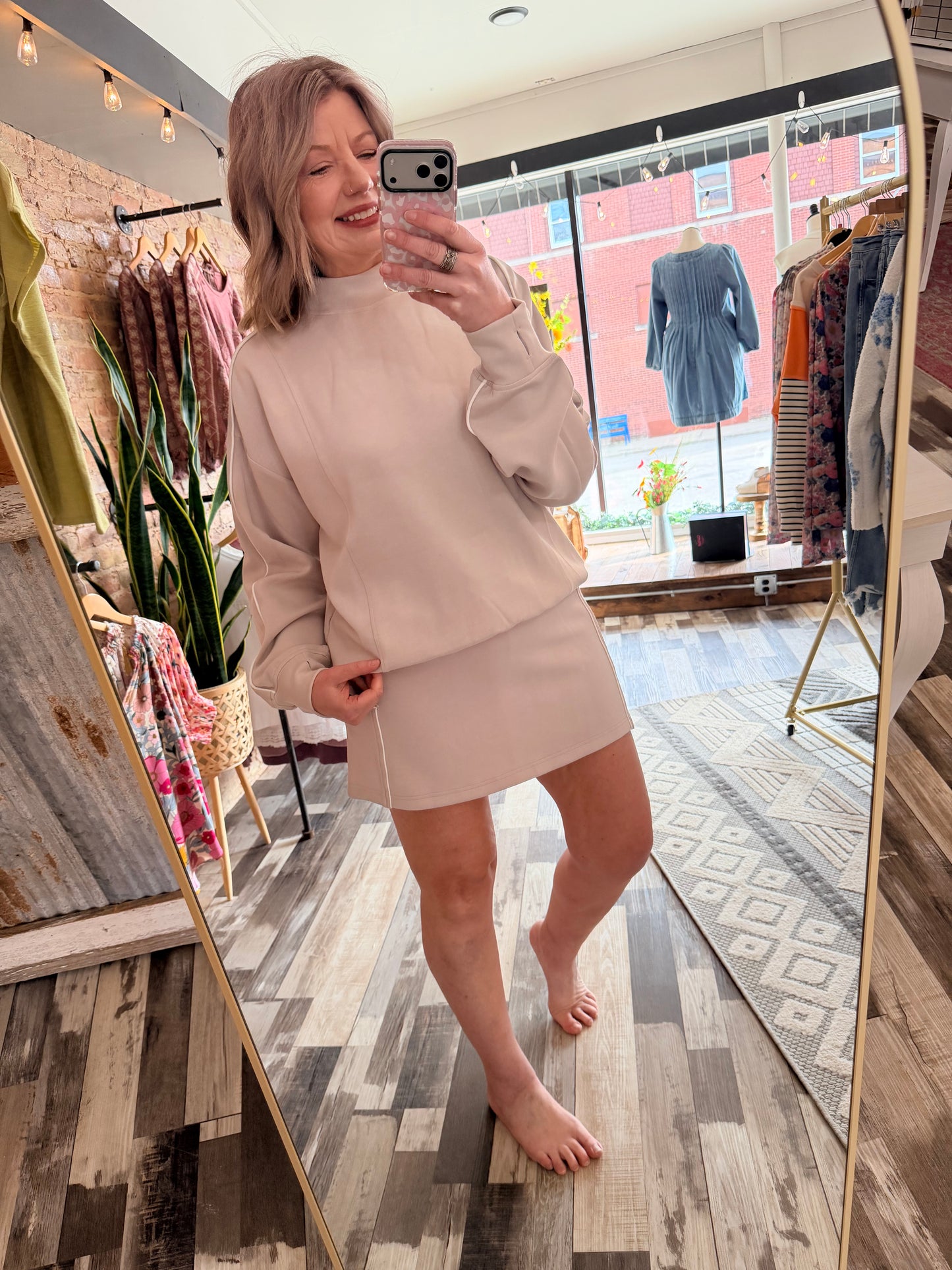 Modal Scuba Two Stripe Piping Mock Neck Top