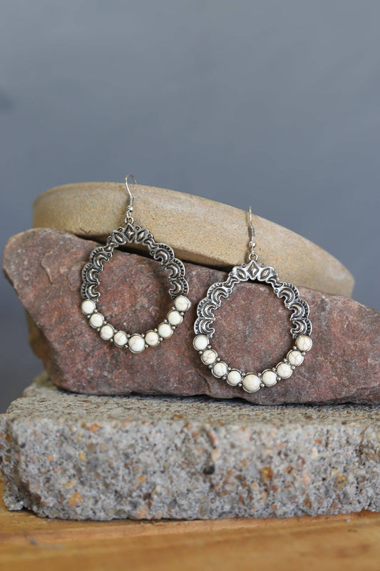 Turquoise Haven - SILVER W/ BONE STONE HOOPS