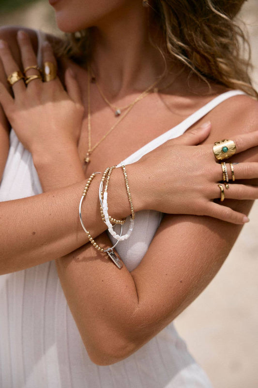 Gold or Silver Beaded Triple Wrap Bracelet
