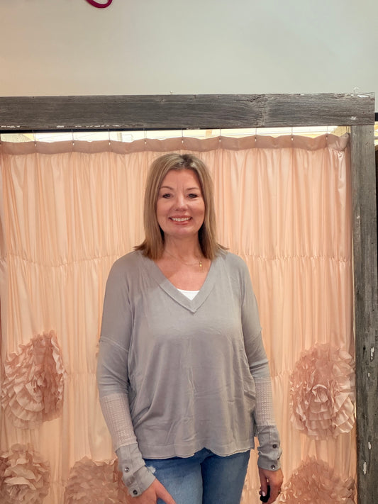 Contrast V Neck Long Sleeve Shirt