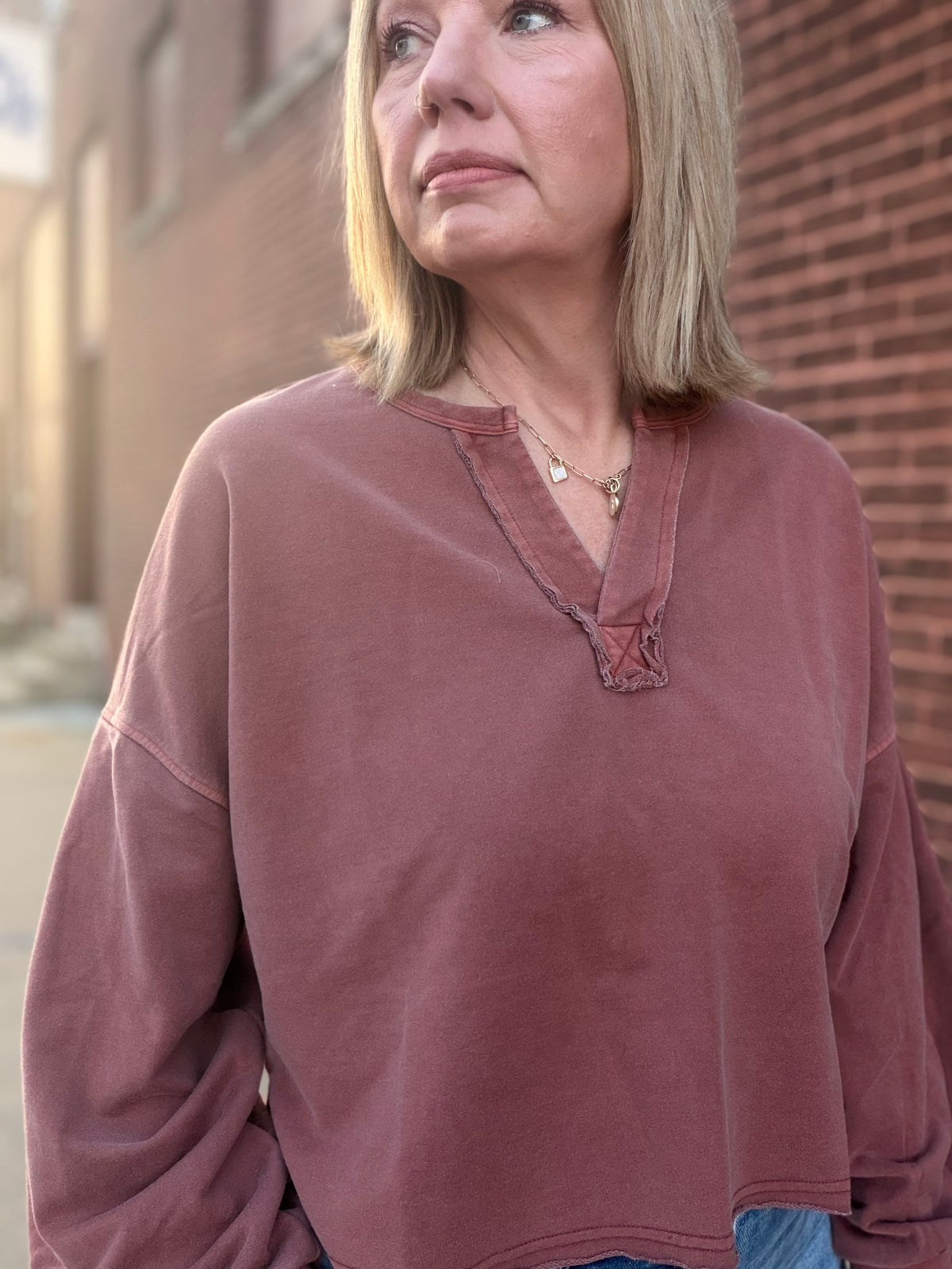The Callie Split Neck Pullover