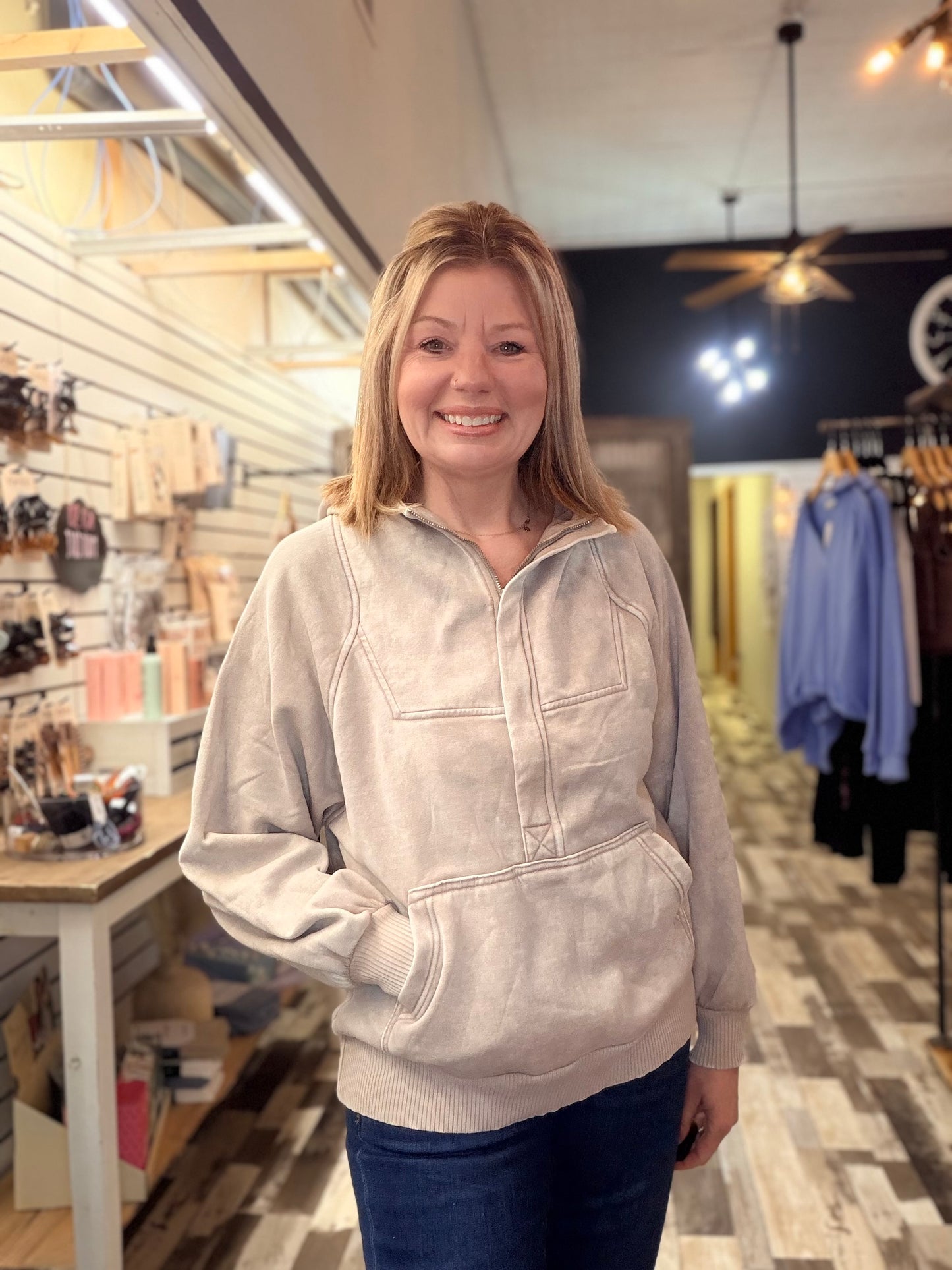 Living It Up Acid Wash Fleece Oversized Zip Kangaroo Hoodie