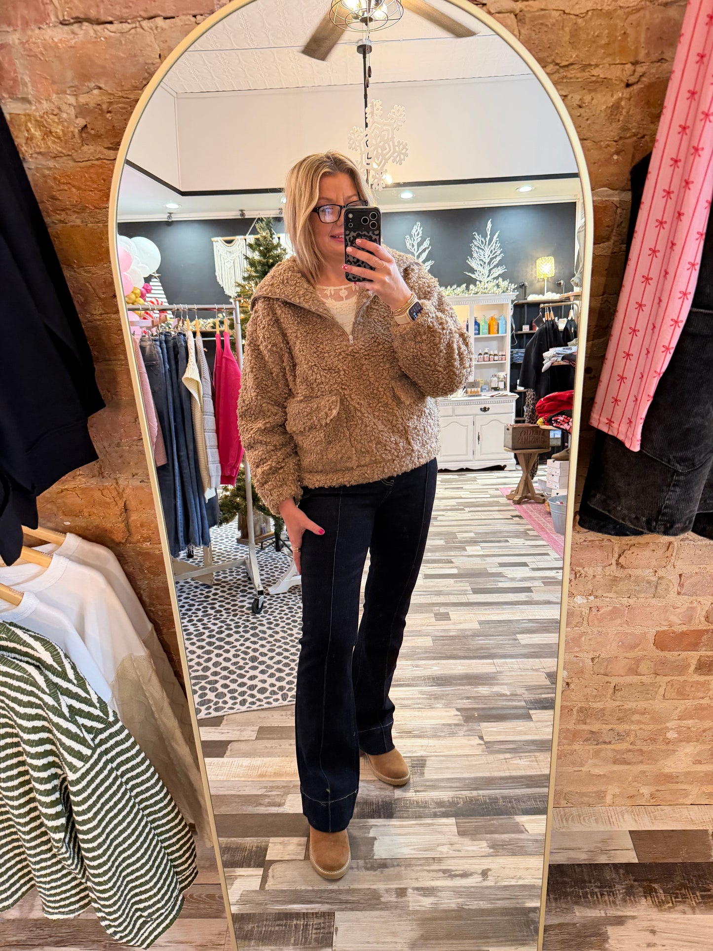 Oversized Teddy Half Zip w/Pocket