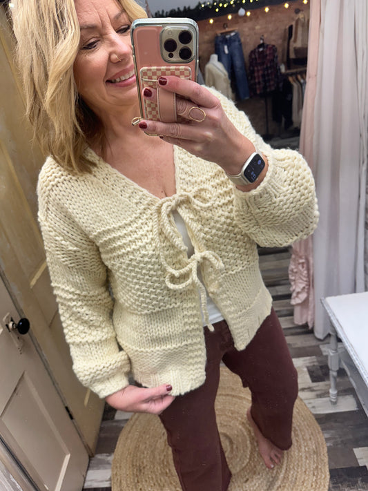 Iggy Chunky Tie Front Hand Knit Cardigan