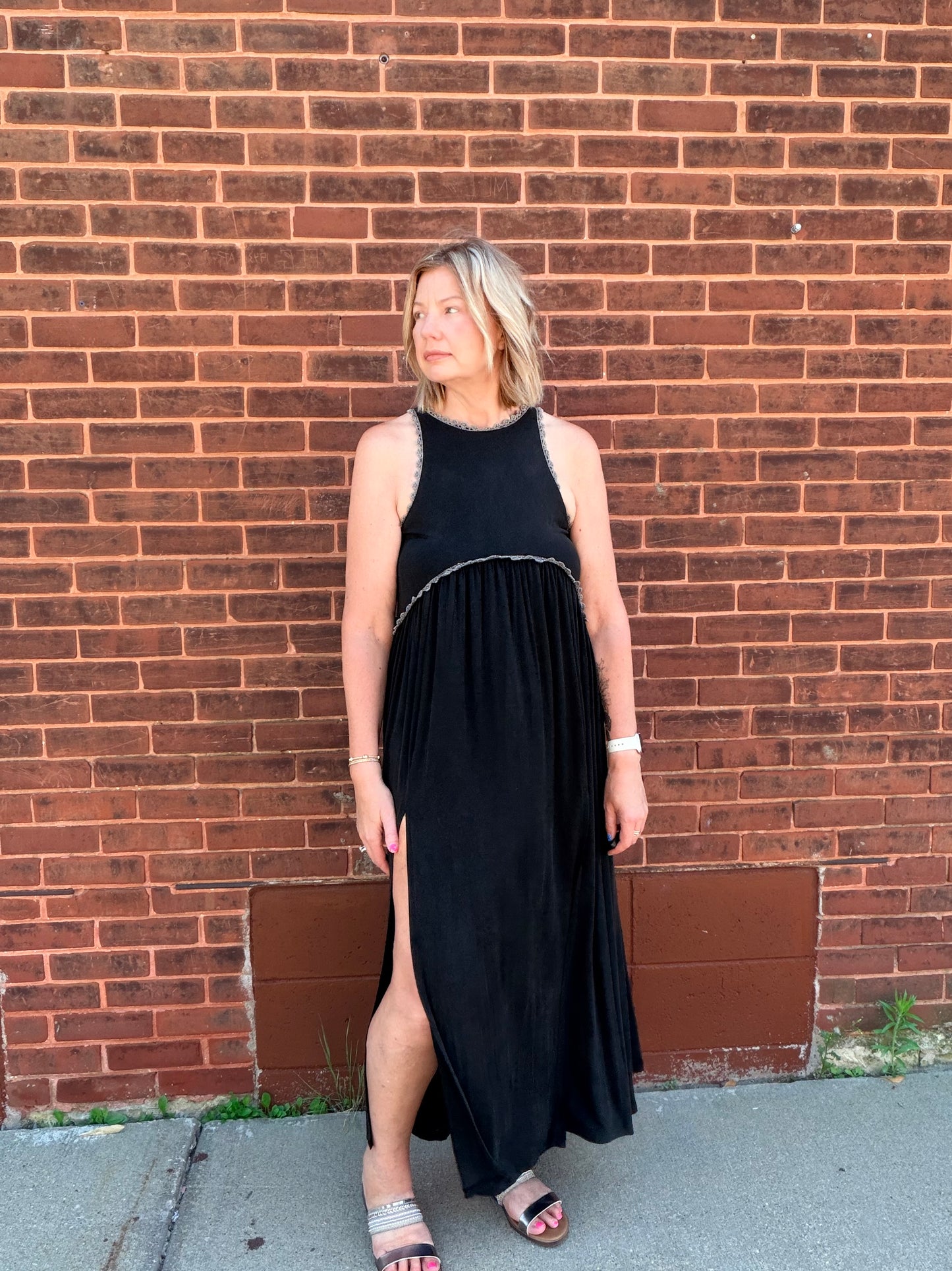 Mineral Wash Front Slit Maxi Dress