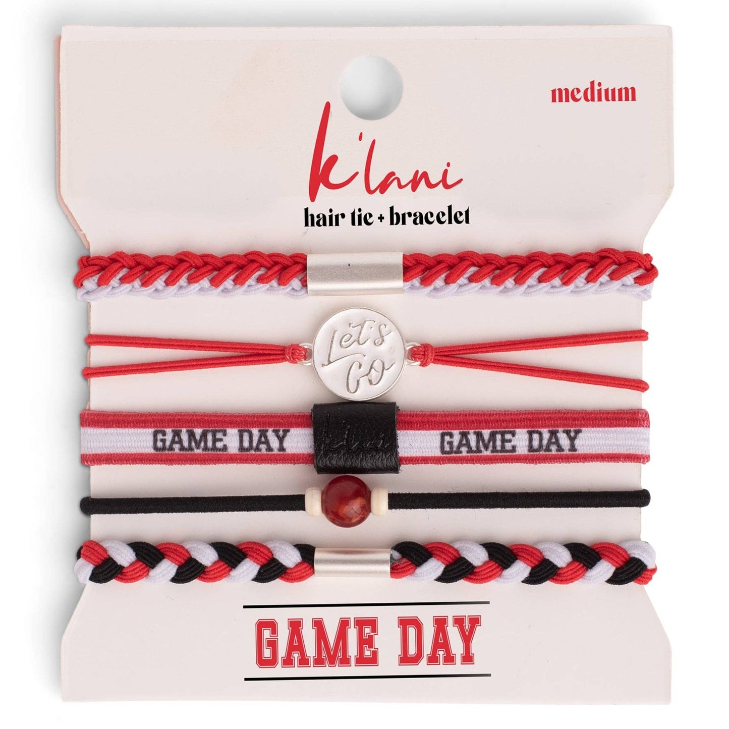 "Game Day" Red, Black & White Hair Tie Bracelets