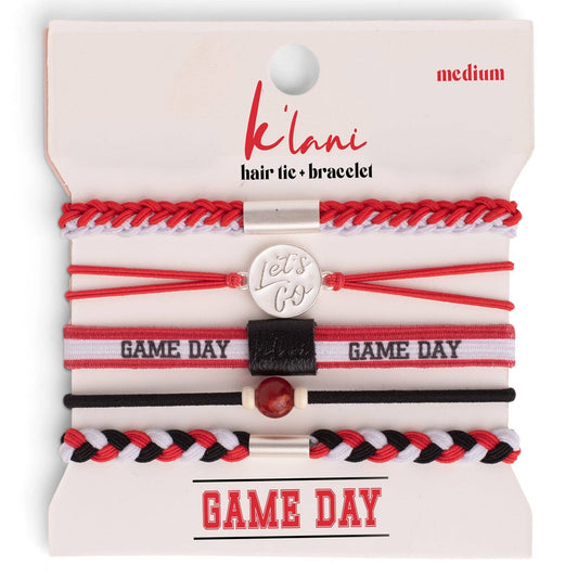 "Game Day" Red, Black & White Hair Tie Bracelets