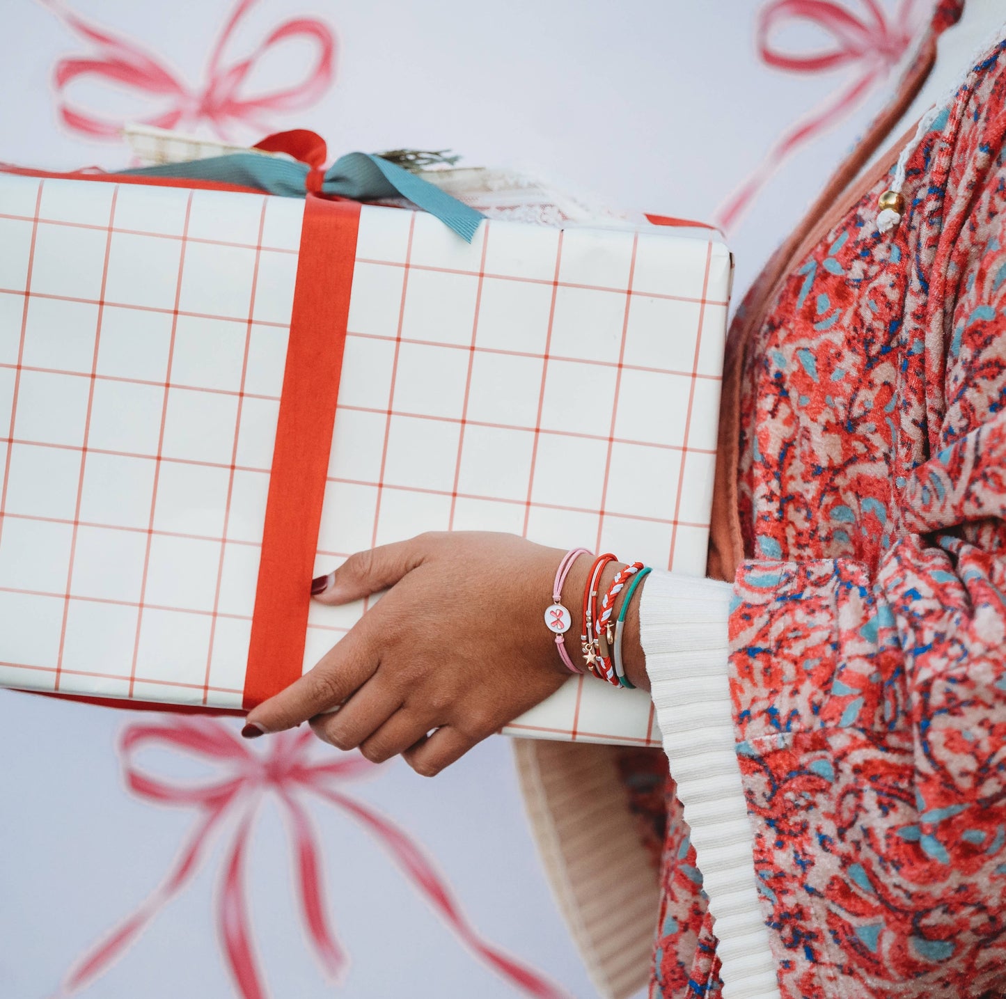 "Joy" Holiday Bow Hair Tie Bracelets