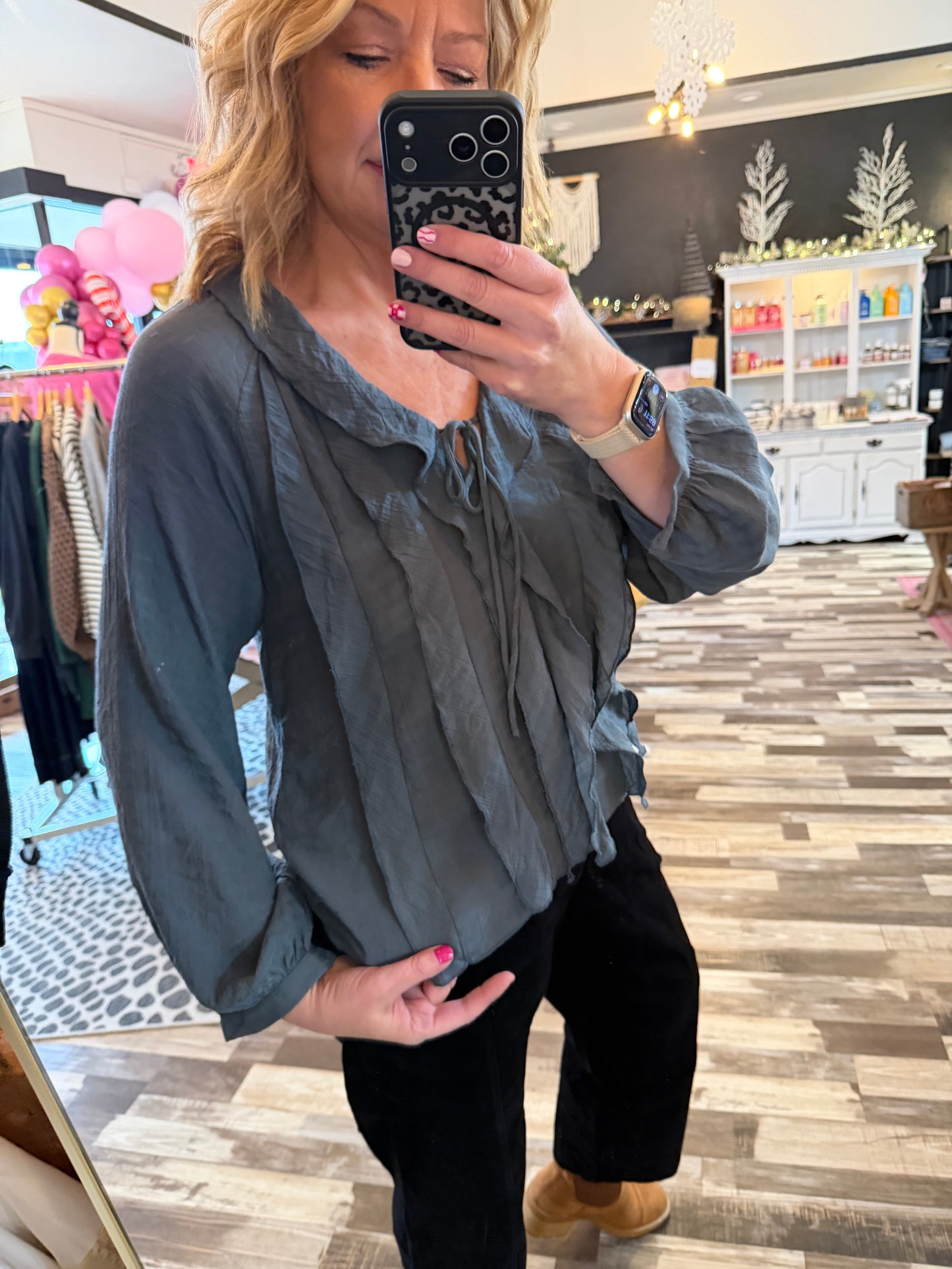 V-neck Ruffle Long Sleeve Blouse