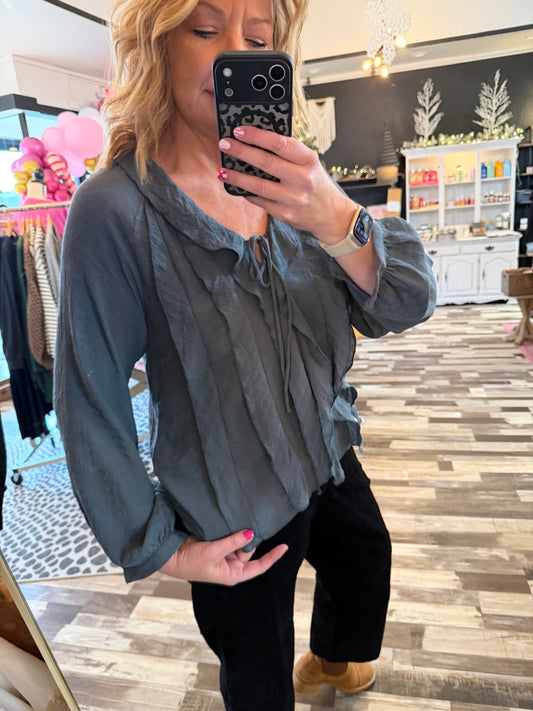 V-neck Ruffle Long Sleeve Blouse