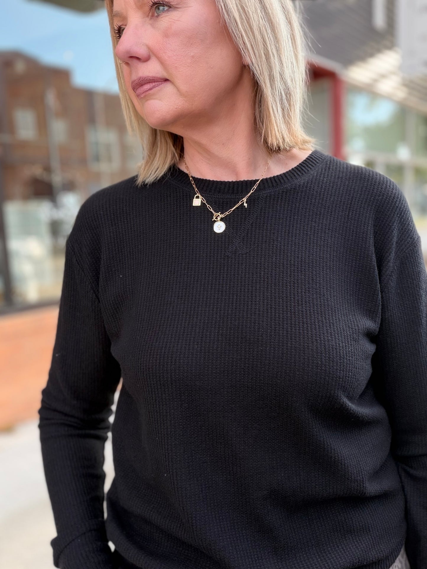 The Libby Brushed Waffle Crew Neck Long Sleeve Top