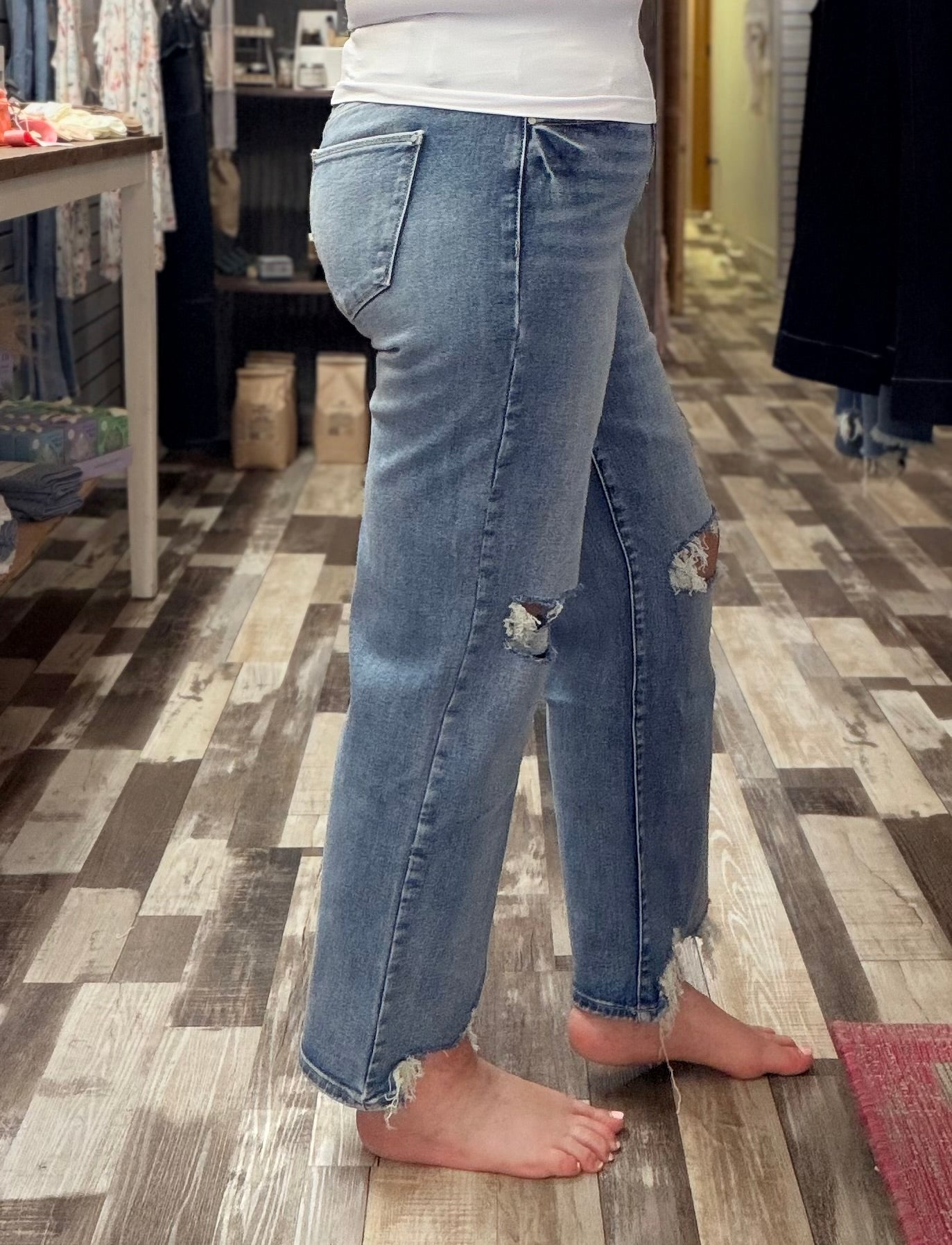 Petra High Rise Stretch Slim Wide Leg Denim