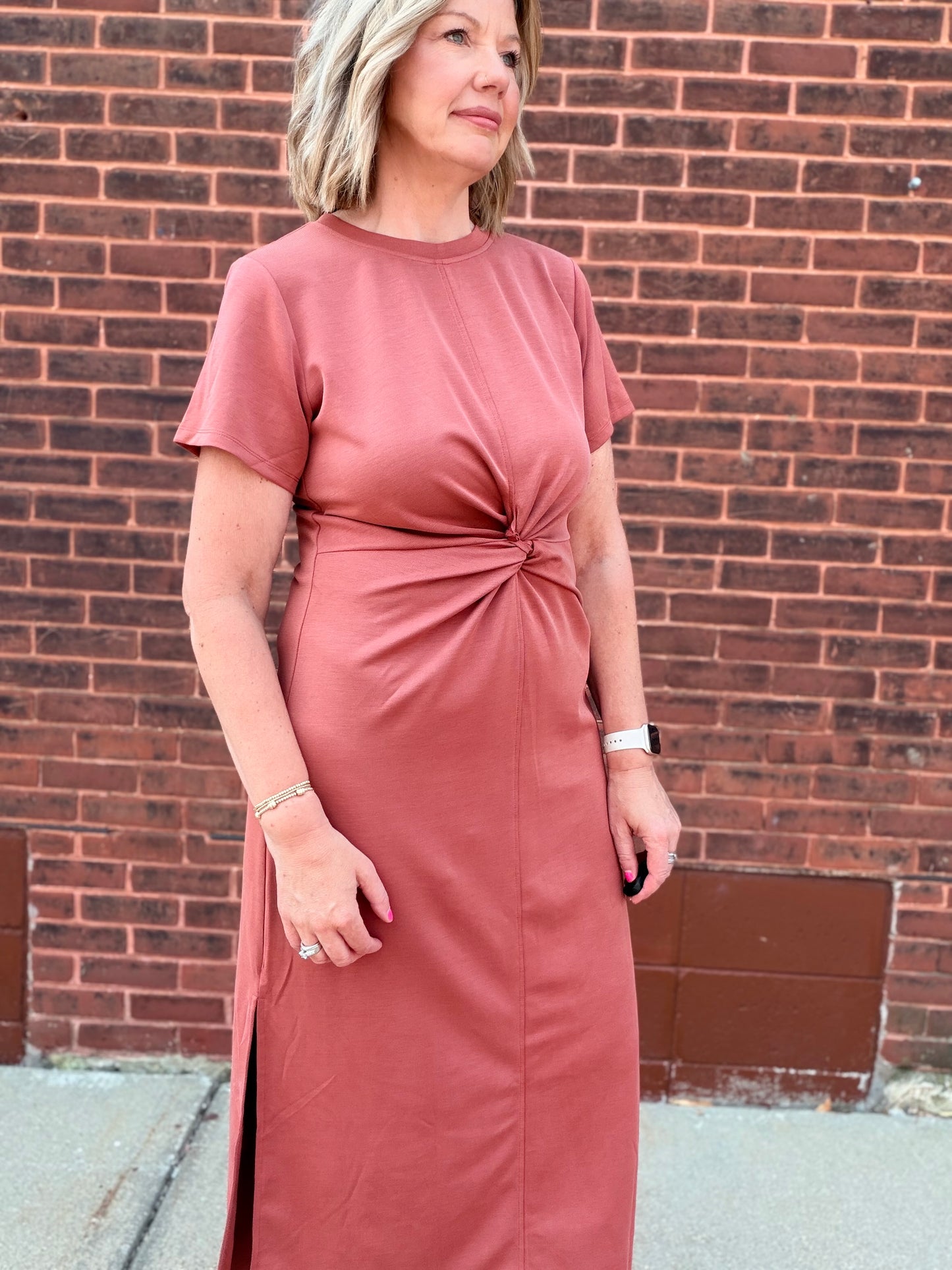 Twist Knot Detail Side Slit Maxi T-shirt Dress