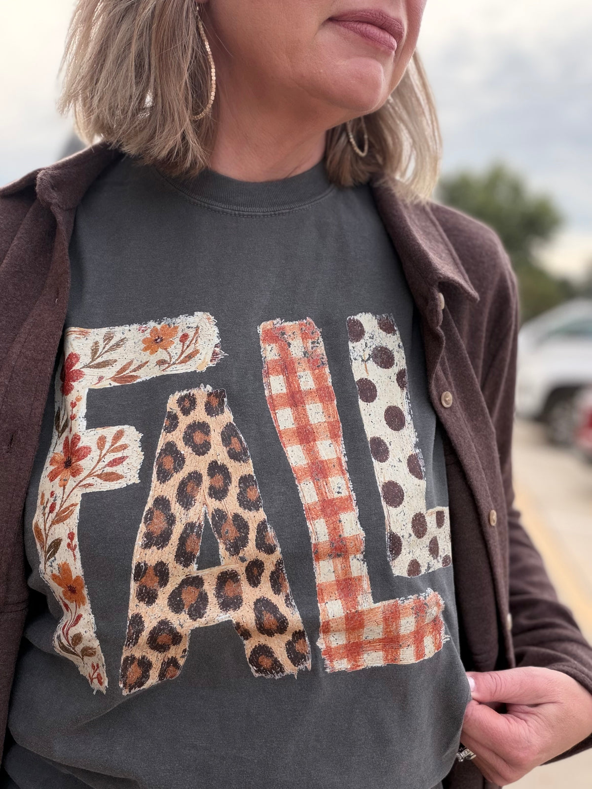 Fall Patchwork Graphic Tee on Pepper