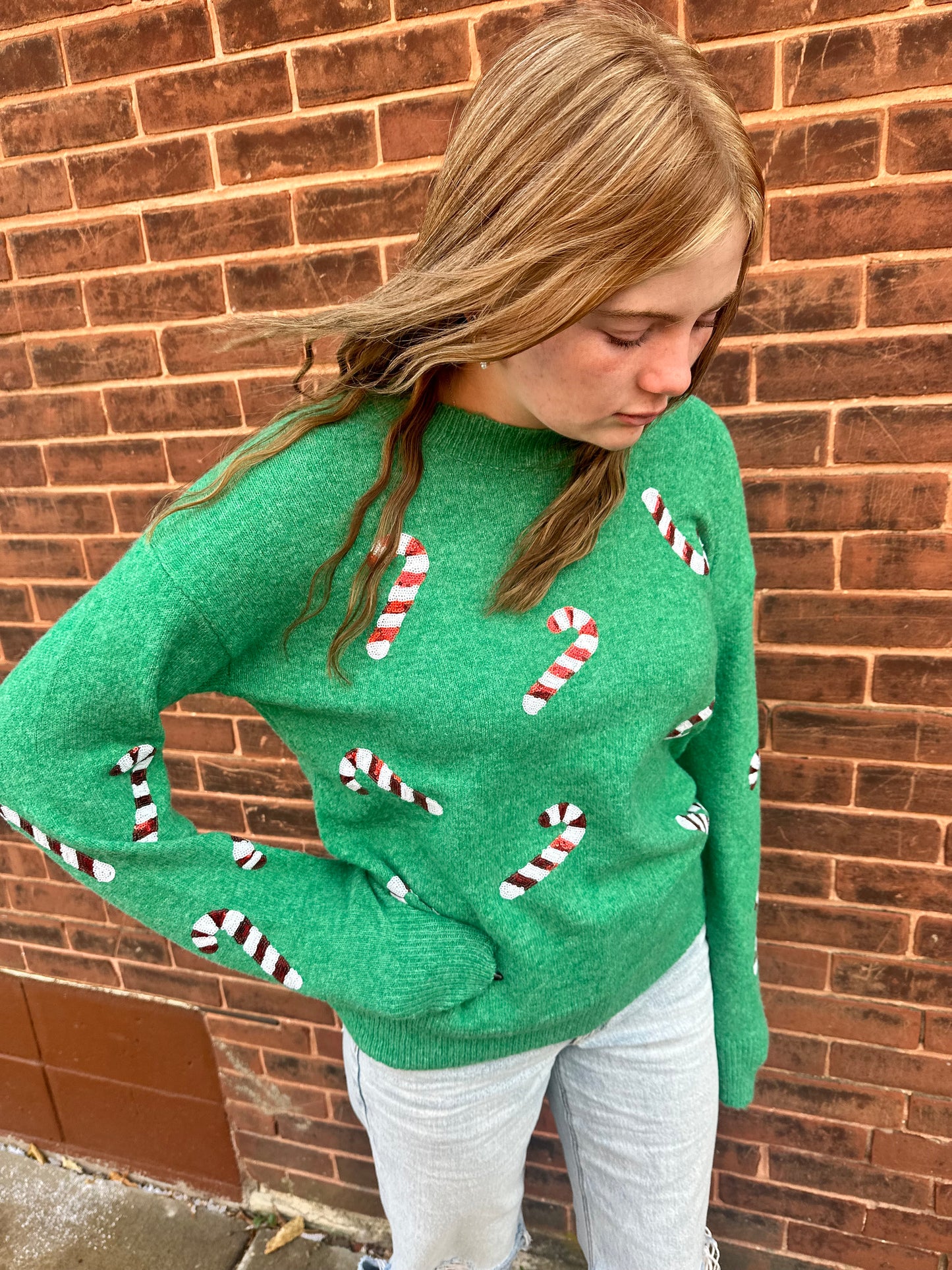 Sequin Candy Cane Sweater