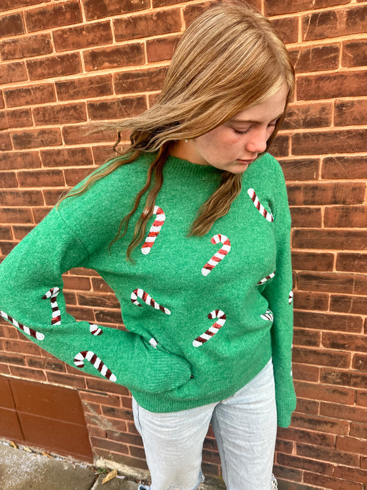 Sequin Candy Cane Sweater