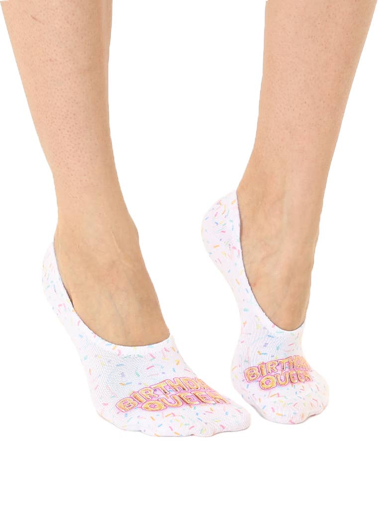 No-Show Liner Socks - Confetti - "Birthday Queen" - White