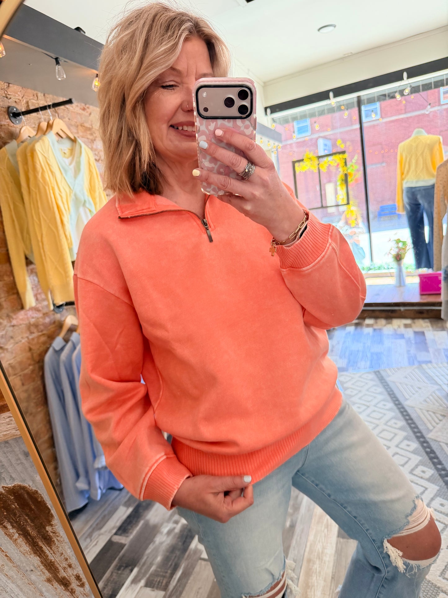 Acid Wash Fleece Half Zip Pullover