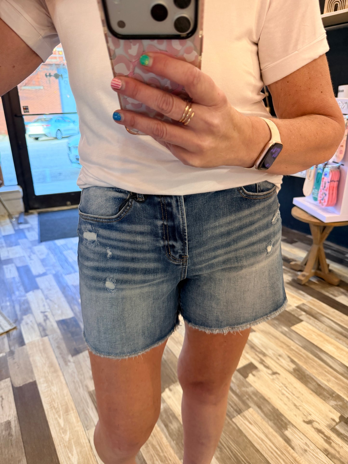 Mica Super High Rise Raw Hem Mid-Length Shorts